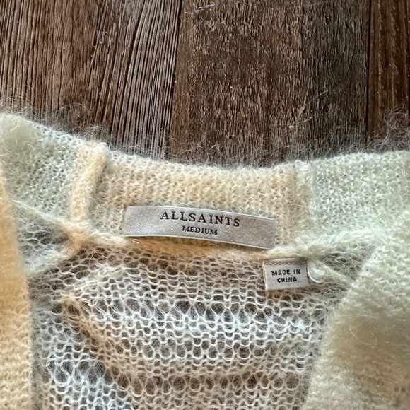 Allsaints Ivory Cole Wool Mohair Blend Open Knit Long Cardigan Size Medium - Picture 3 of 6